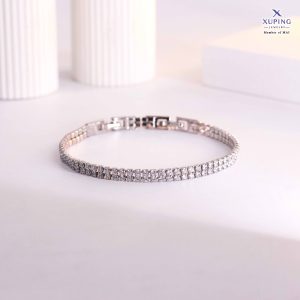 Gelang tennis Xuping mewah dua baris full batu kristal zirconia putih untuk pesta pernikahan dan acara formal.